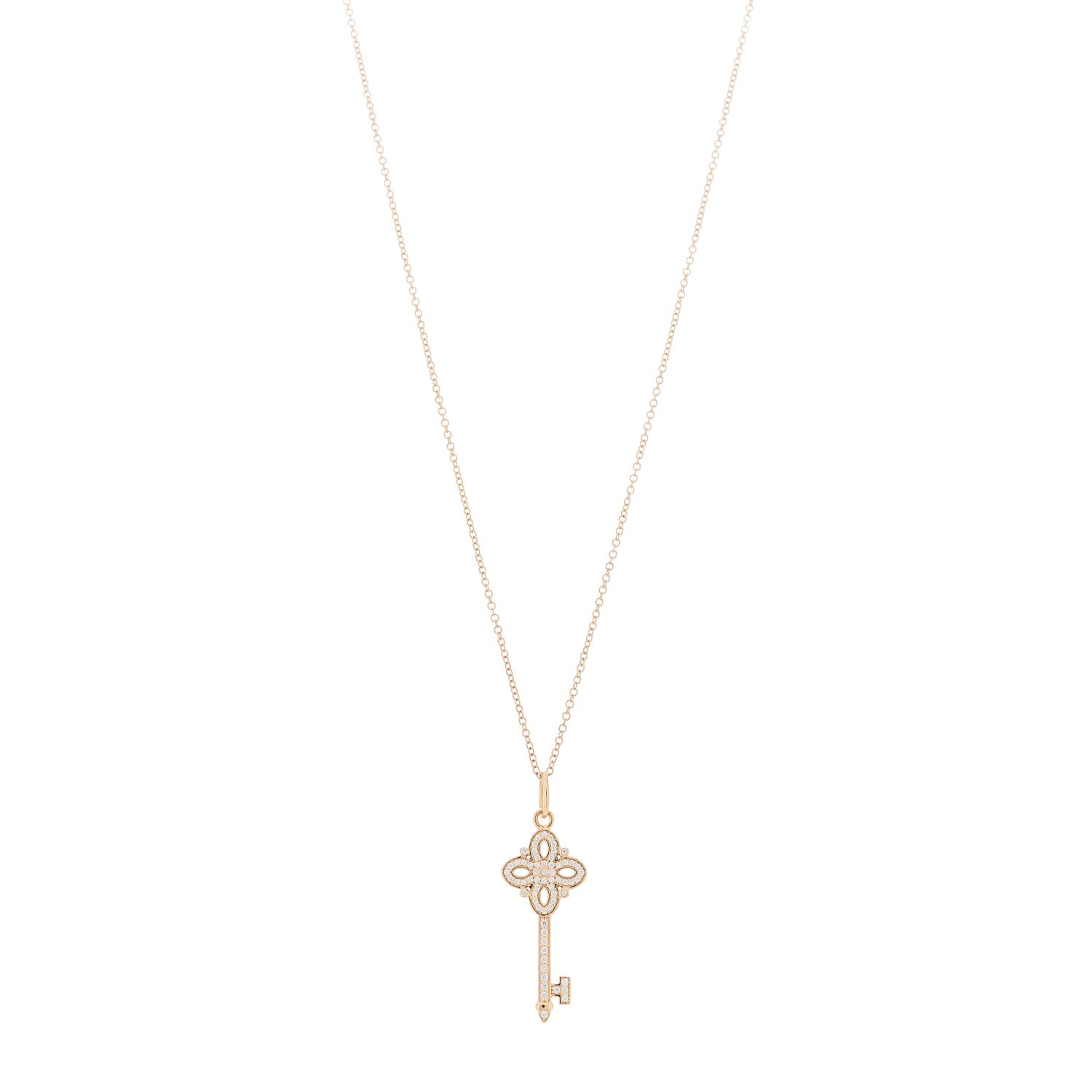 Tiffany 18K Rose Gold Diamond Mini Victoria Key Pendant Necklace 1 of 6