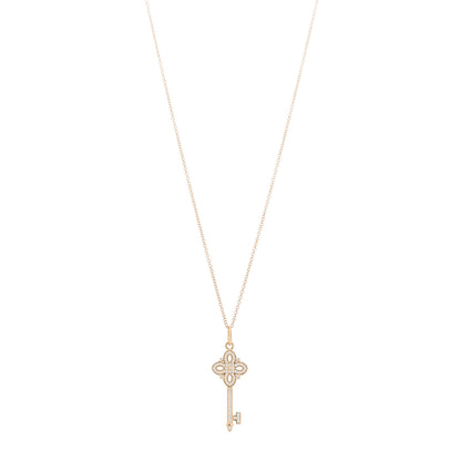 Tiffany 18K Rose Gold Diamond Mini Victoria Key Pendant Necklace 1 of 6