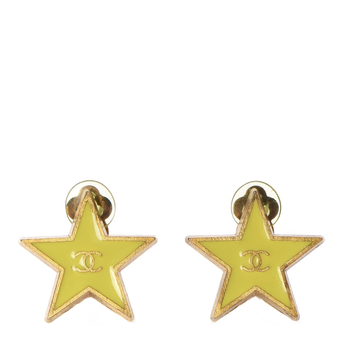 Enamel CC Star Clip On Earrings Gold Yellow