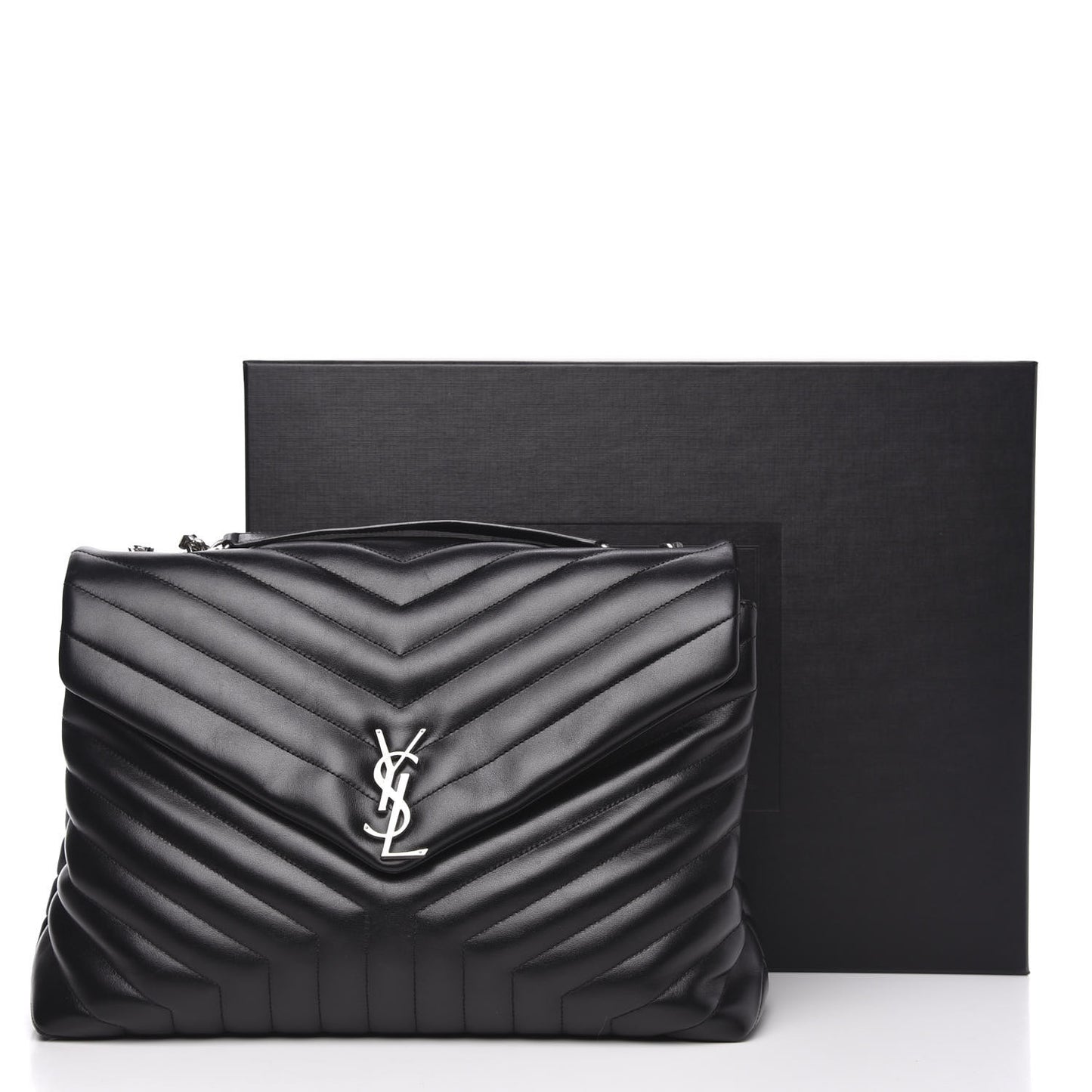 Calfskin Y Quilted Monogram Large Loulou Chain Satchel Black