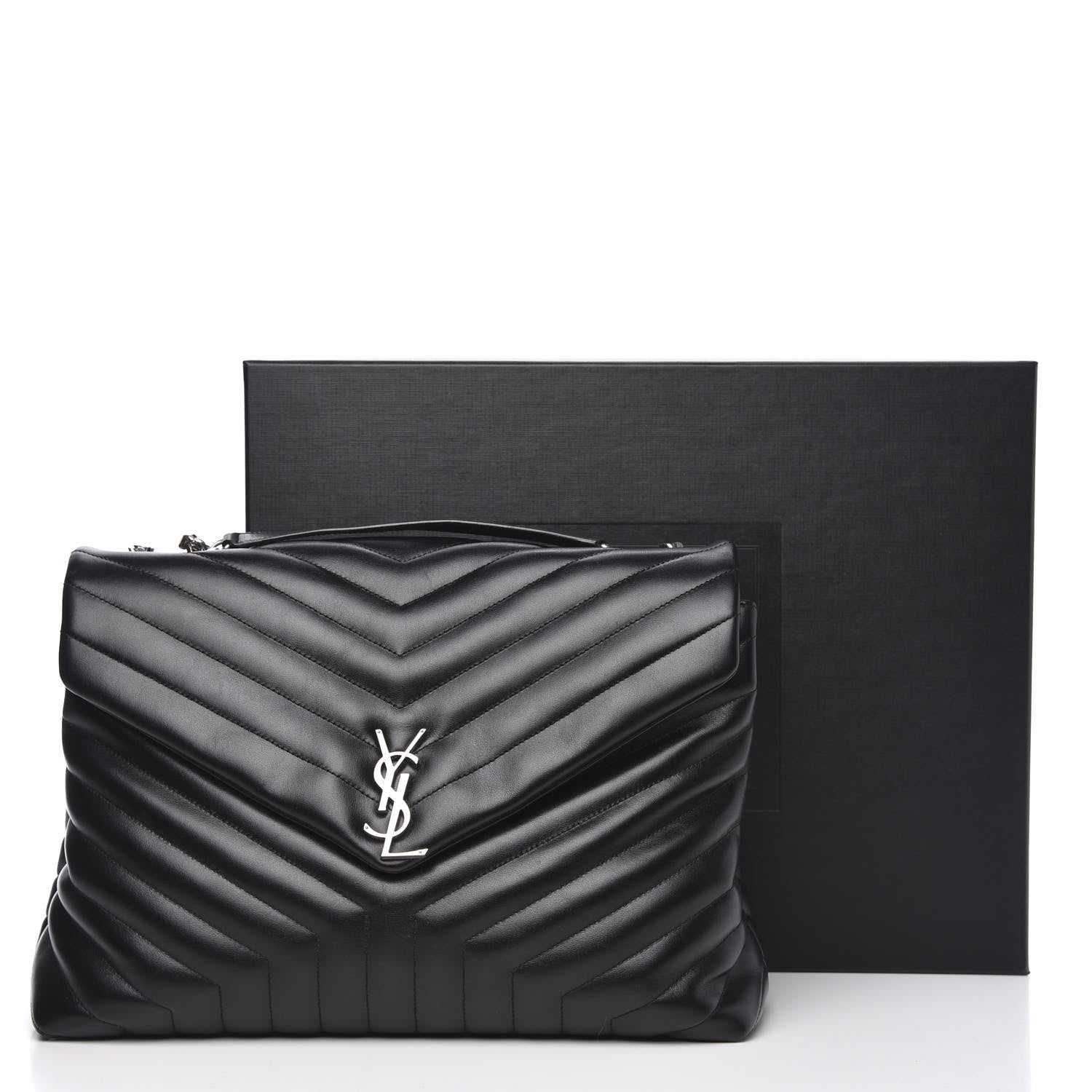 Saint Laurent Calfskin Y Quilted Monogram Large Loulou Chain Satchel Black 11 of 11