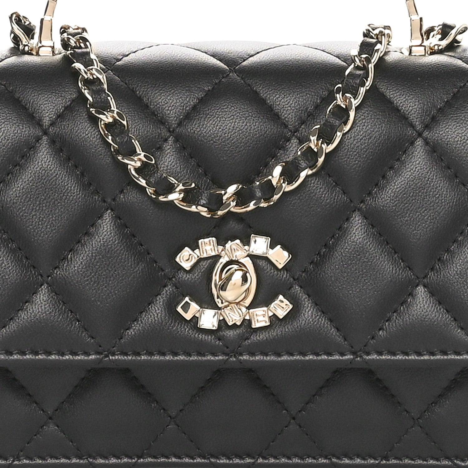 Chanel Lambskin Quilted Crystal Top Handle Clutch With Chain Black 8 of 11