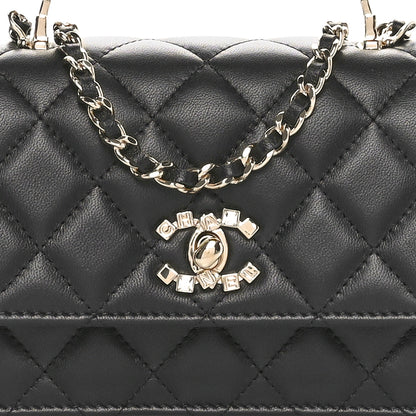 Chanel Lambskin Quilted Crystal Top Handle Clutch With Chain Black 8 of 11