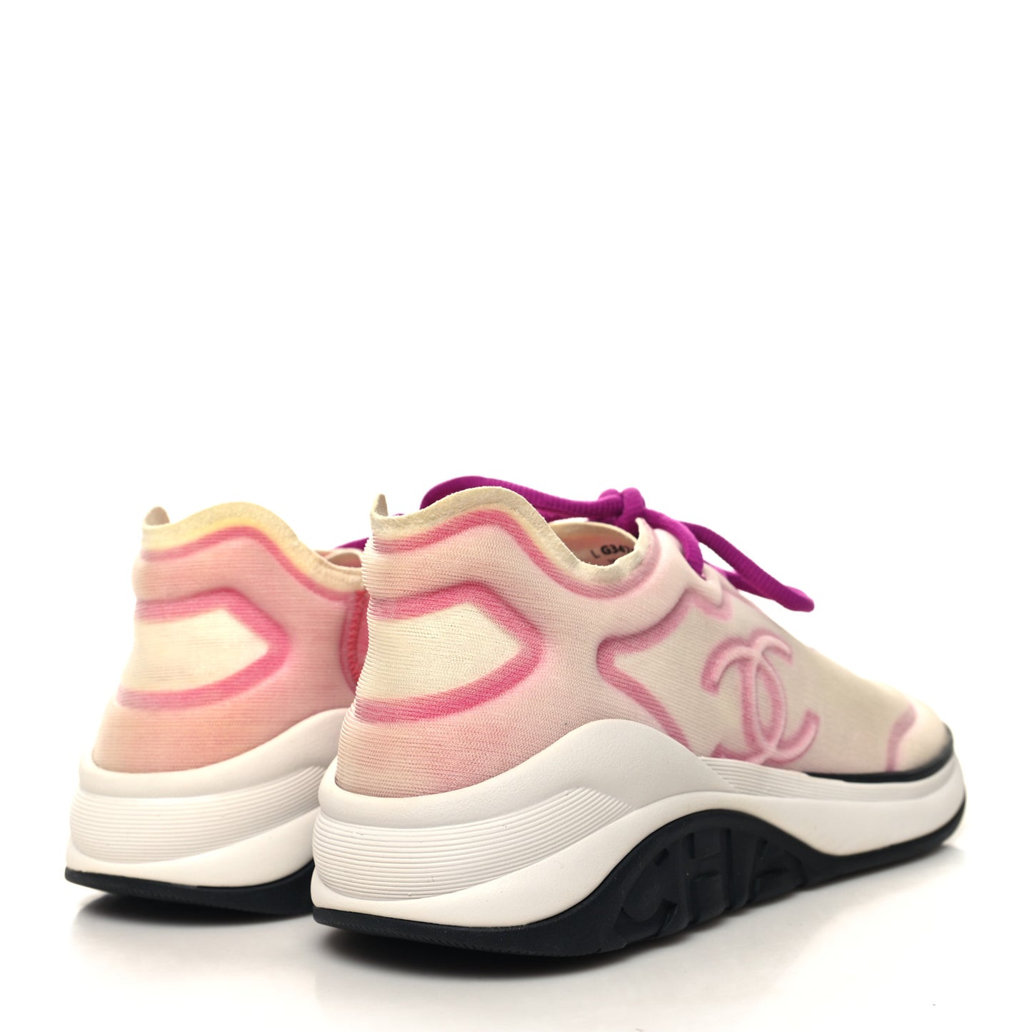 Calfskin Mesh Lycra Womens Logo Sneakers 40.5 White Pink
