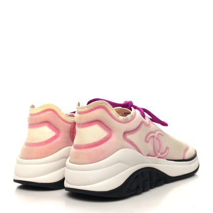 Chanel Calfskin Mesh Lycra Womens Logo Sneakers 40.5 White Pink 4 of 7