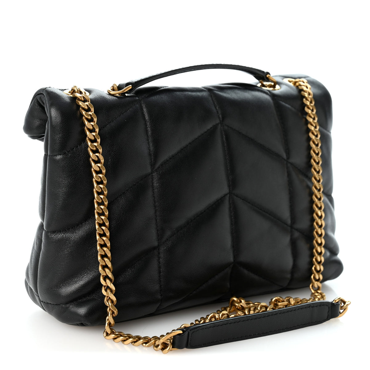 Saint Laurent Lambskin Quilted Toy Loulou Puffer Monogram Chain Satchel Black 2 of 9