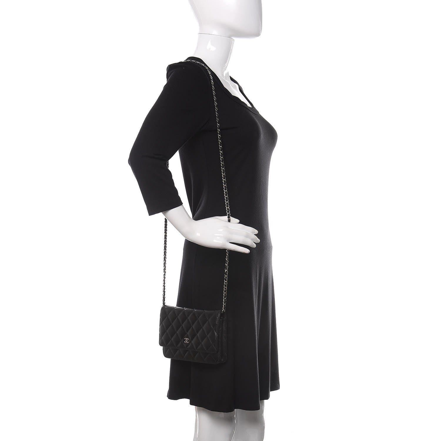 Chanel Lambskin Quilted Wallet On Chain WOC Black 2 of 12