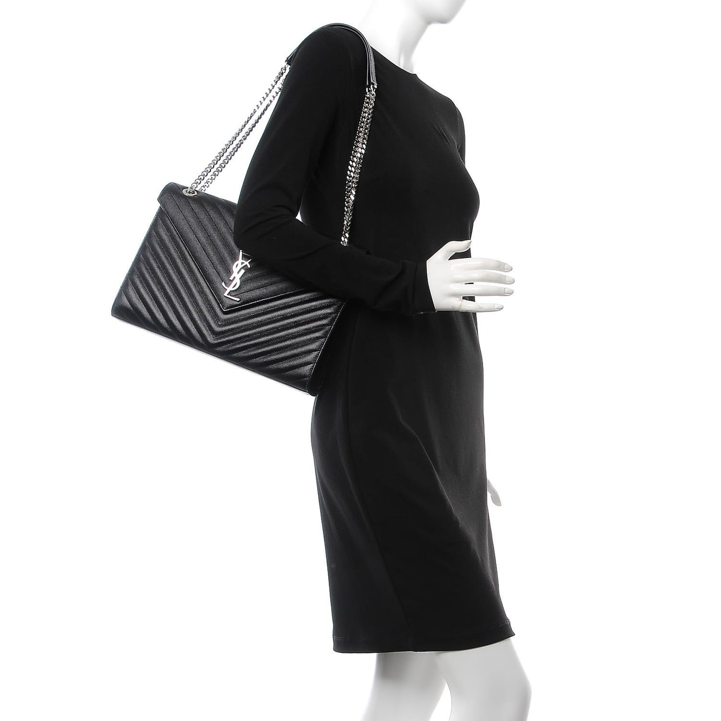 Grain De Poudre Matelasse Chevron Large Monogram Satchel Black
