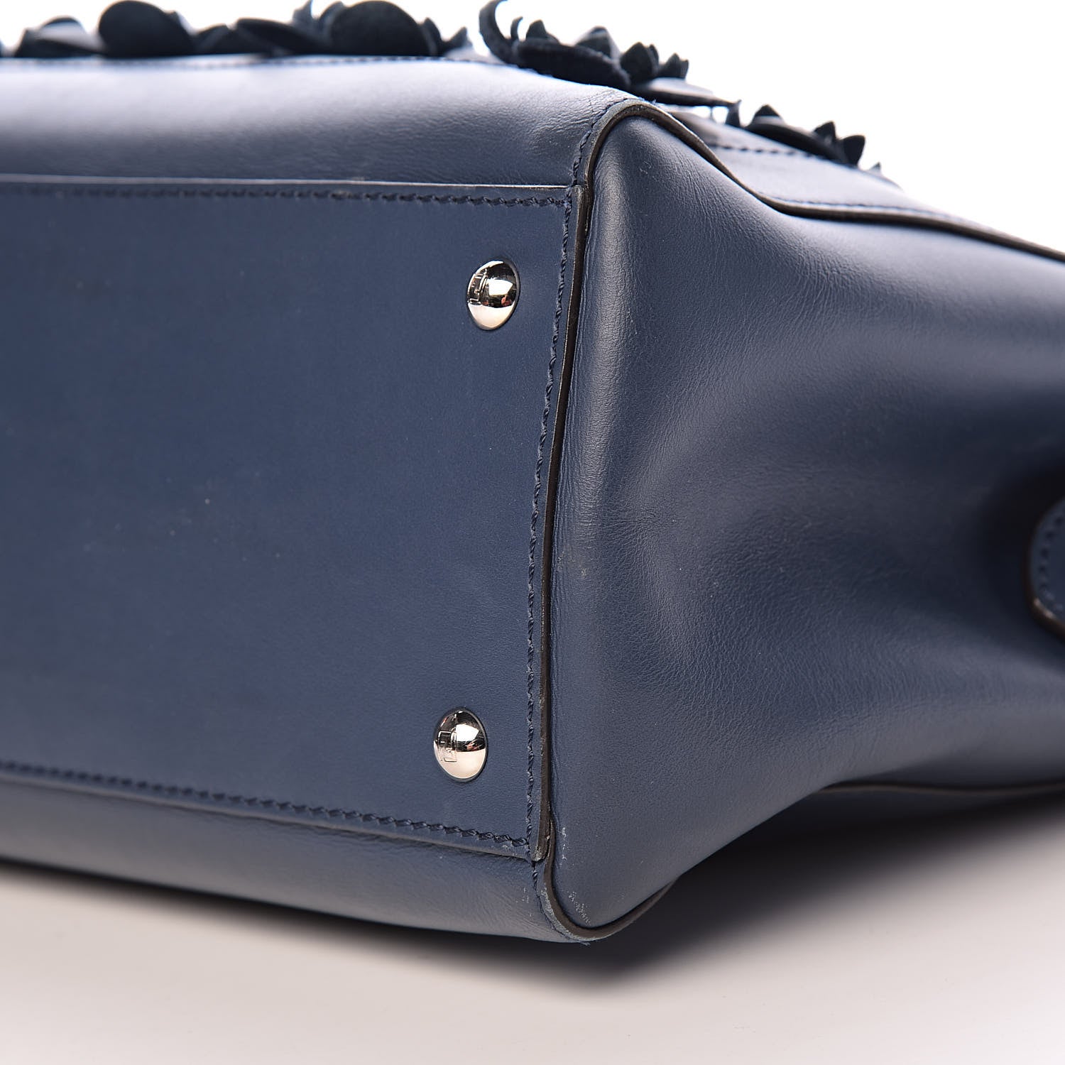 Fendi Calfskin Flowerland Studded Dotcom Satchel Blue 15 of 17