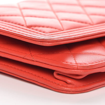 Chanel Lambskin Quilted Boy Wallet On Chain WOC Red 11 of 13