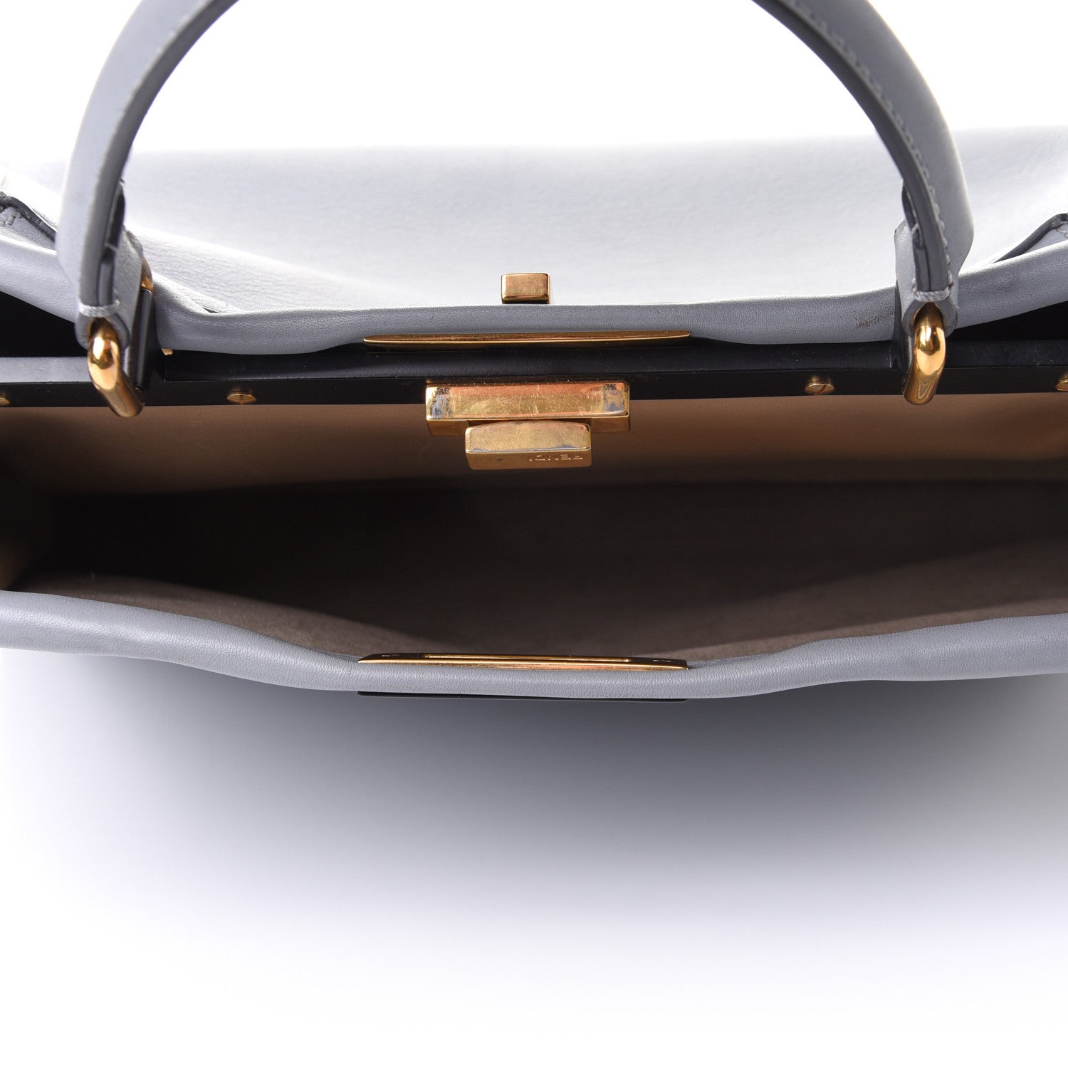 Fendi Vitello Seta Shiny Nappa Medium Peekaboo Iconic Satchel Ardesia Amido 5 of 15