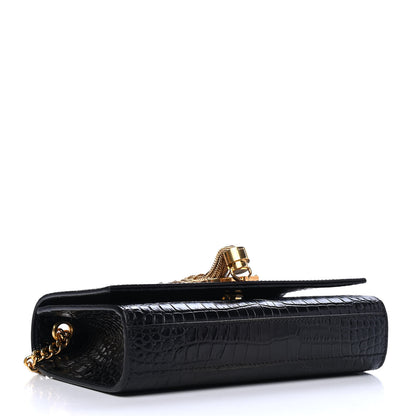 Saint Laurent Calfskin Crocodile Embossed Small Classic Monogram Kate Tassel Satchel Black 3 of 4