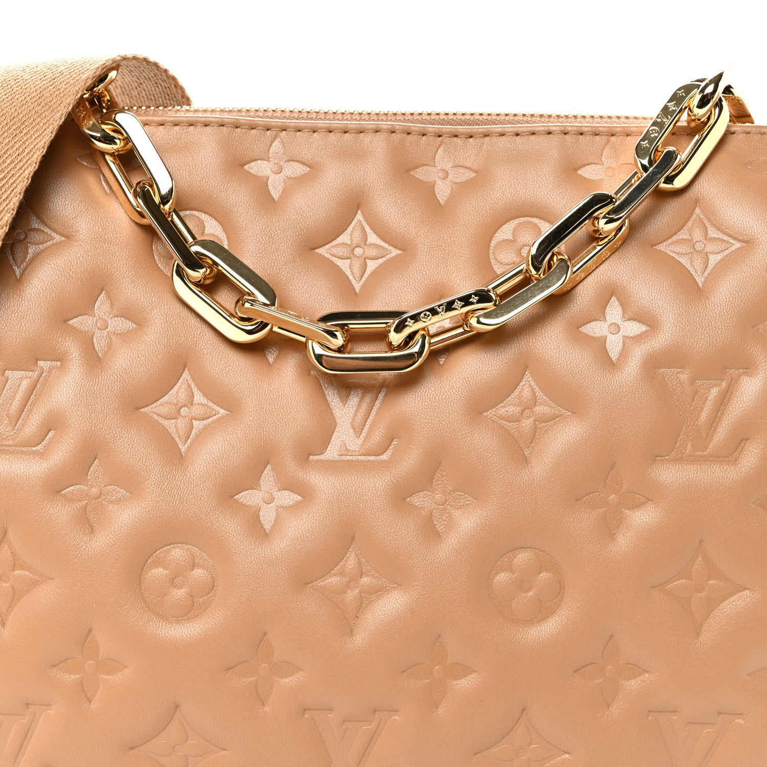 Louis Vuitton Lambskin Embossed Monogram Coussin PM Camel 8 of 10
