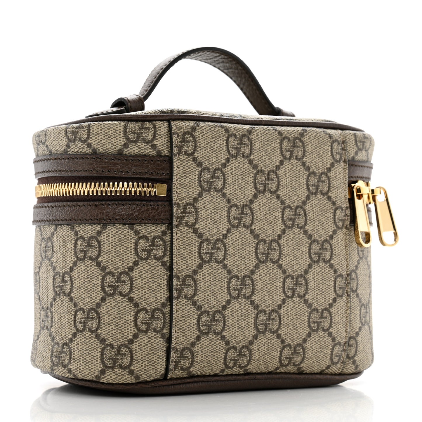 GG Supreme Monogram Textured Calfskin Web Ophidia Vanity Cosmetic Case Beige Ebony New Acero
