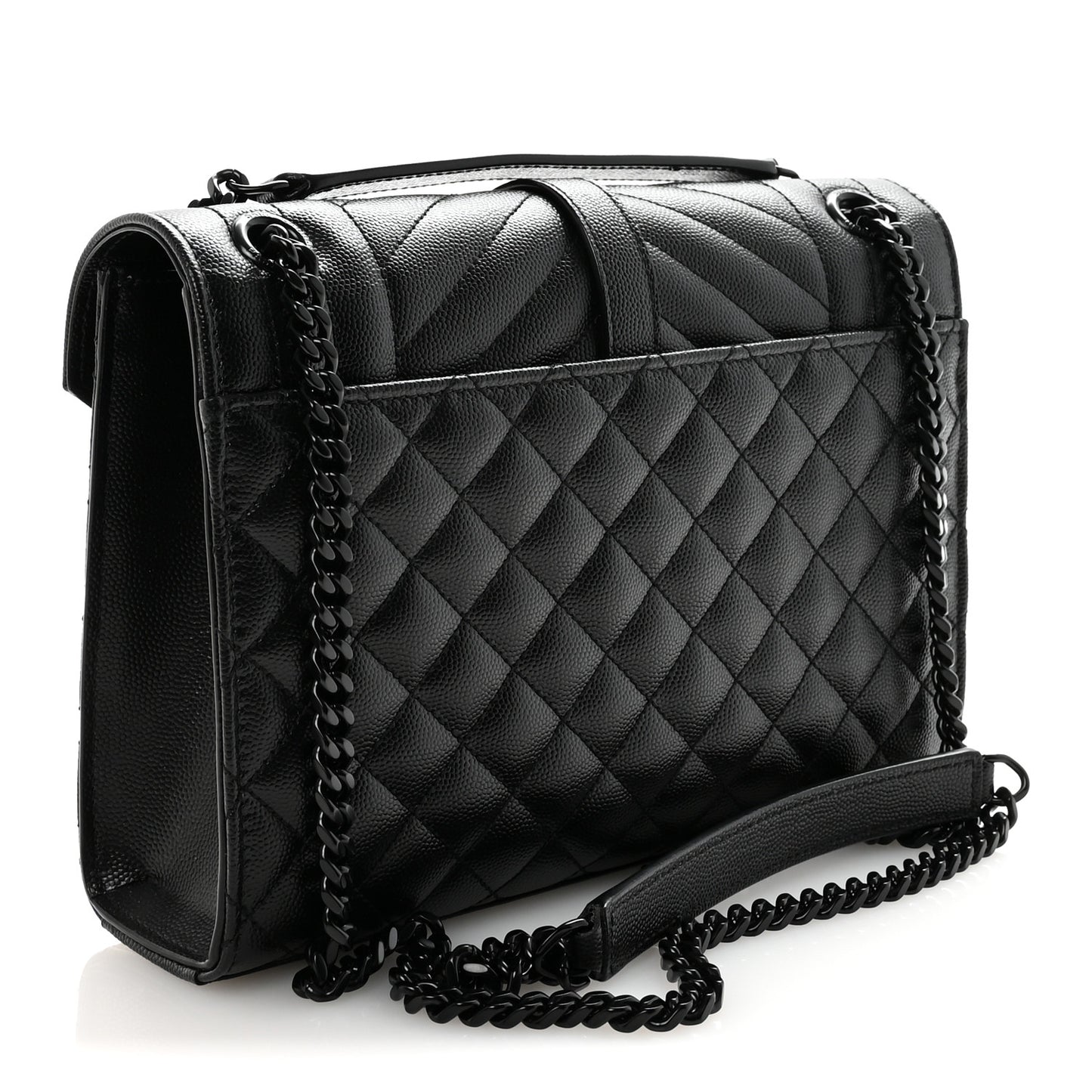 Grain De Poudre Textured Mixed Matelasse Triquilt Medium Monogram Monochrome Satchel Black