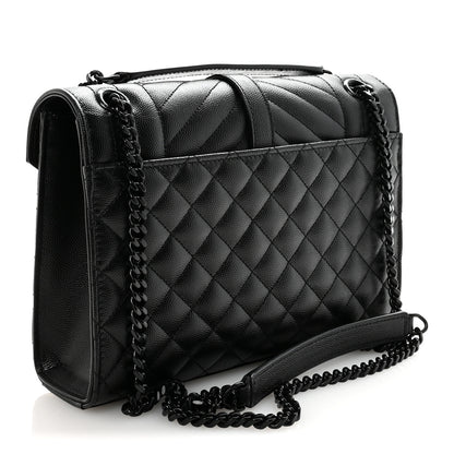 Saint Laurent Grain De Poudre Textured Mixed Matelasse Triquilt Medium Monogram Monochrome Satchel Black 3 of 10