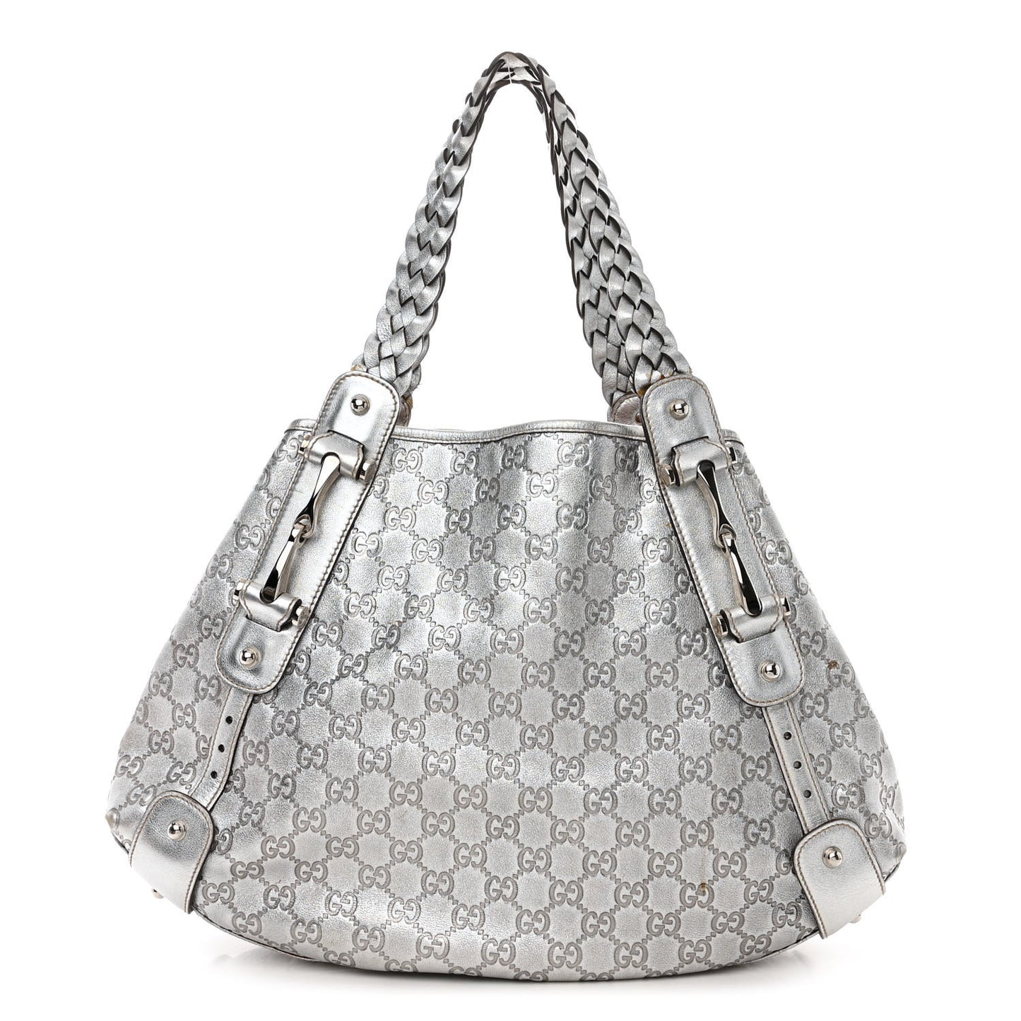Metallic Guccissima Medium Pelham Shoulder Bag Silver