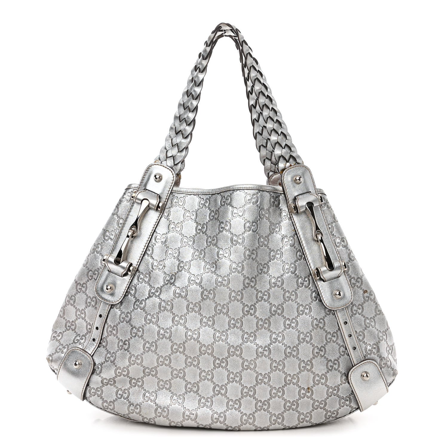 Gucci Metallic Guccissima Medium Pelham Shoulder Bag Silver 1 of 15