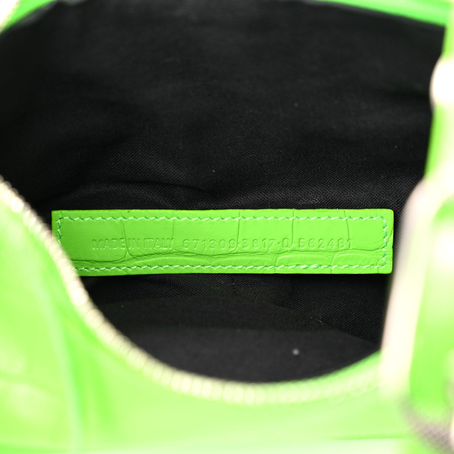 Extra Supple Calfskin Crocodile Embossed Le Cagole Shoulder Bag XS Acid Green