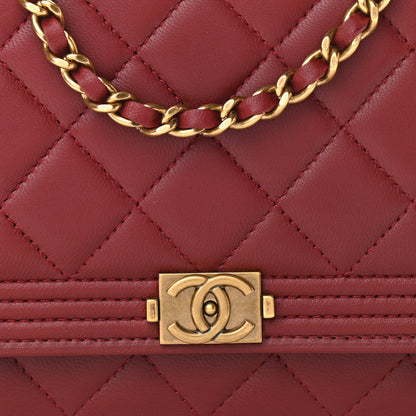 Chanel Lambskin Quilted Boy Wallet On Chain WOC Dark Red 8 of 10