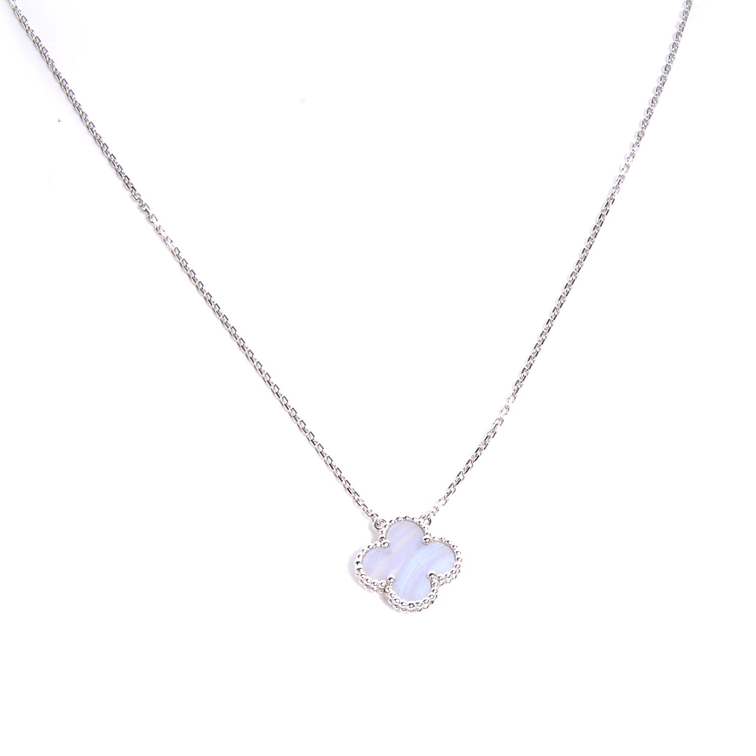 Van Cleef & Arpels 18K White Gold Chalcedony Vintage Alhambra Pendant Necklace 1 of 6