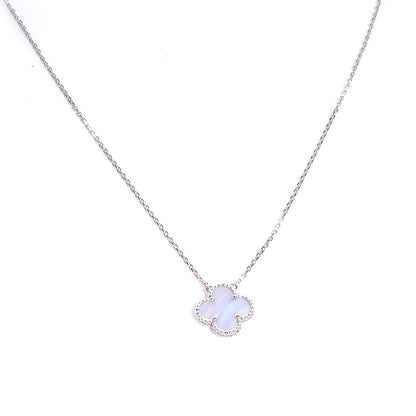 Van Cleef & Arpels 18K White Gold Chalcedony Vintage Alhambra Pendant Necklace 1 of 6
