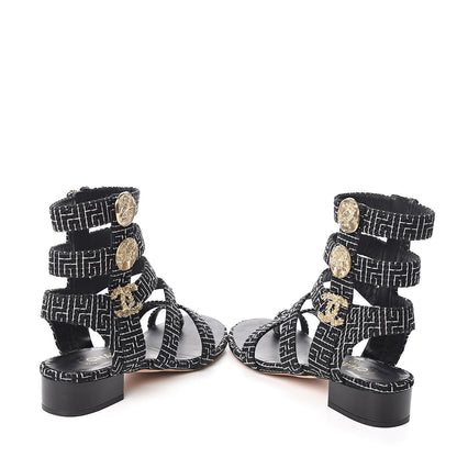 Chanel Tweed Medallion Gladiator Sandals 38.5 Black 6 of 11