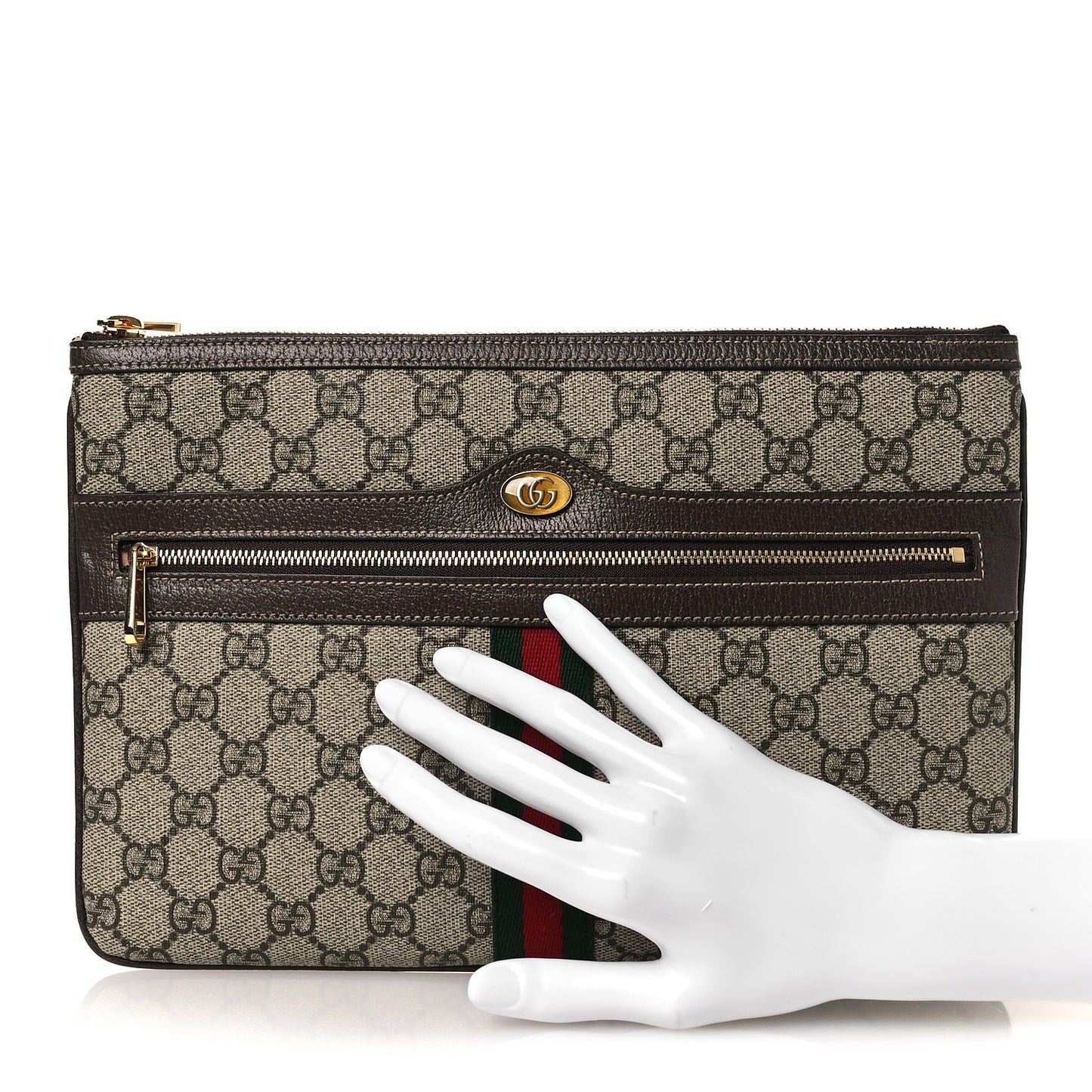 GG Supreme Monogram Large Ophidia Pouch Clutch Brown