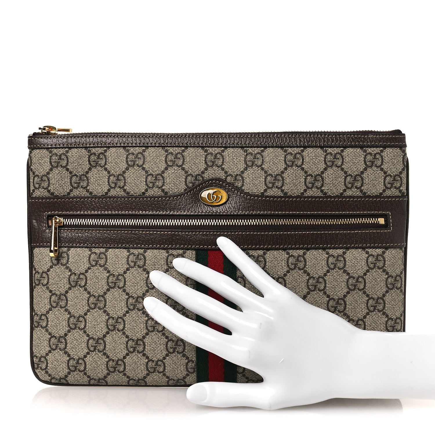 Gucci GG Supreme Monogram Large Ophidia Pouch Clutch Brown 2 of 8