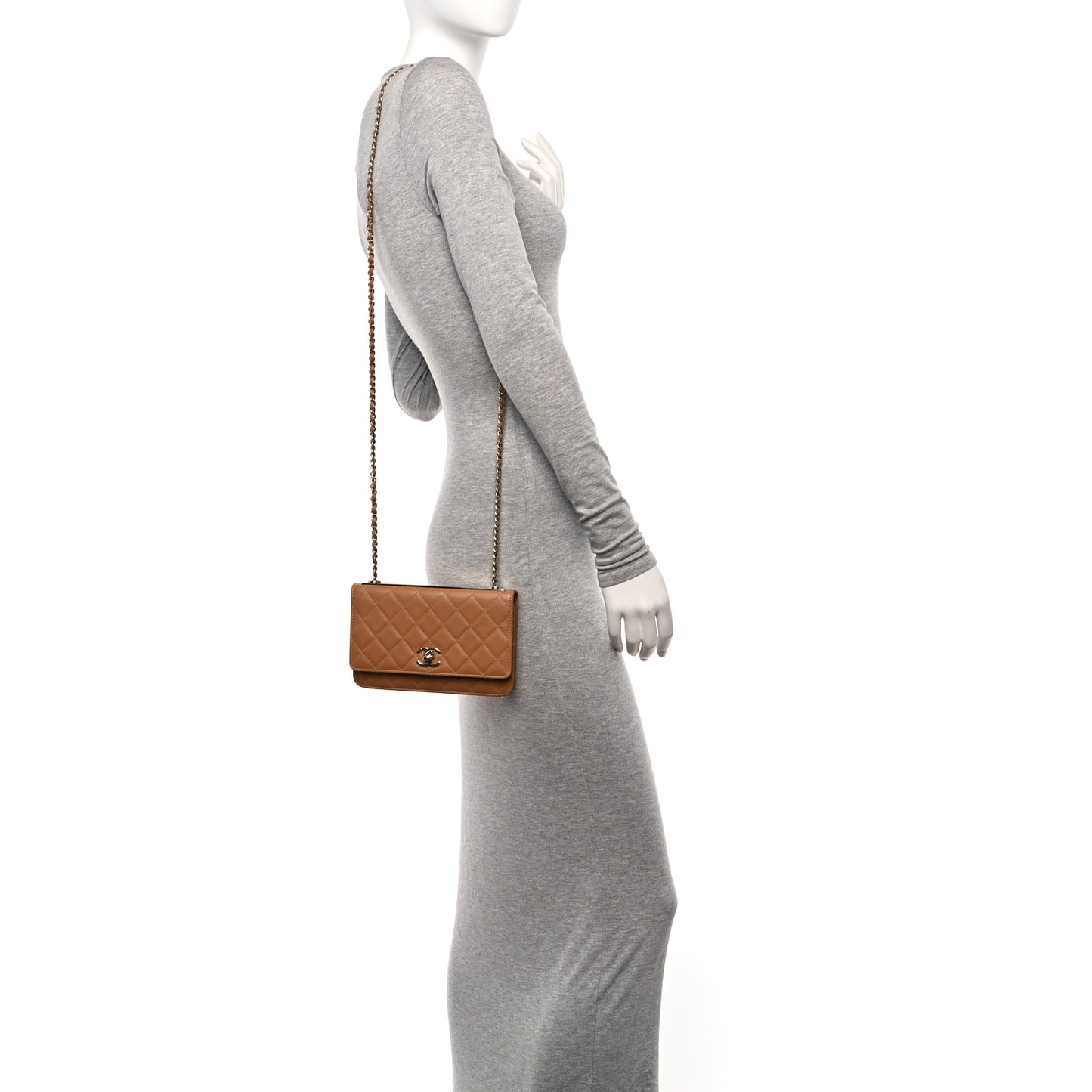 Lambskin Quilted Trendy CC Wallet On Chain WOC Camel
