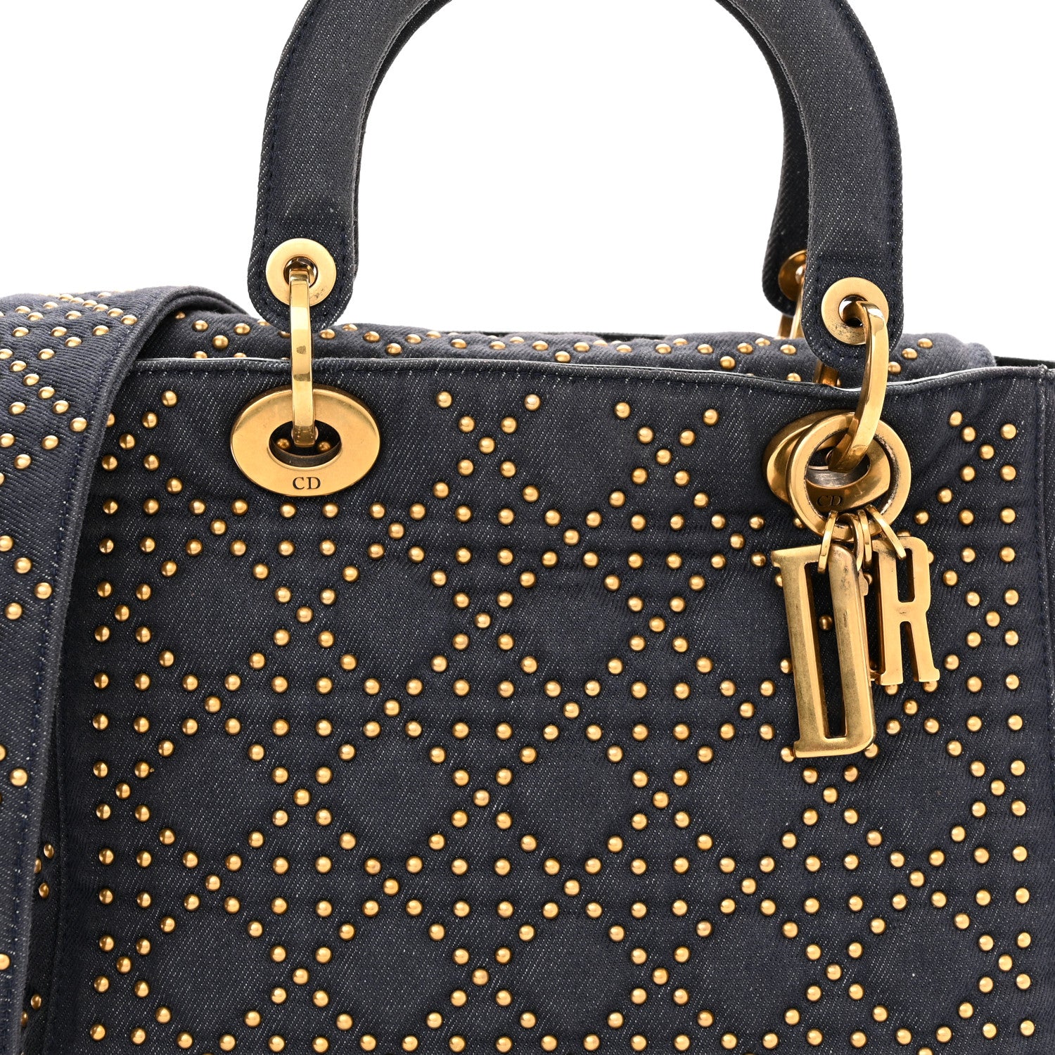 Christian Dior Canvas Cannage Studded Medium Supple Lady Dior Blue 8 of 10