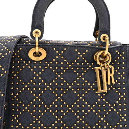 Christian Dior Canvas Cannage Studded Medium Supple Lady Dior Blue 8 of 10