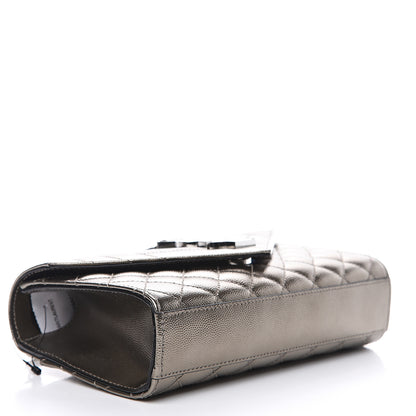 Saint Laurent Metallic Grain De Poudre Textured Mixed Matelasse Triquilt Small Monogram Satchel Piombo 3 of 7
