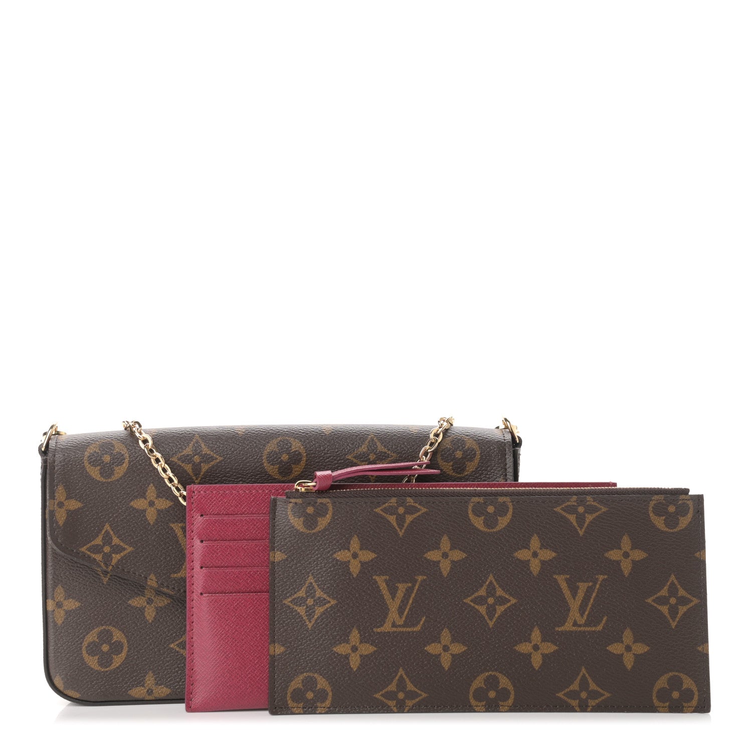 Louis Vuitton Monogram Pochette Felicie Chain Wallet Fuchsia 1 of 10