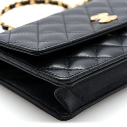 Chanel Lambskin Quilted Round Top Handle Flap Phone Holder With Chain Black 9 of 10