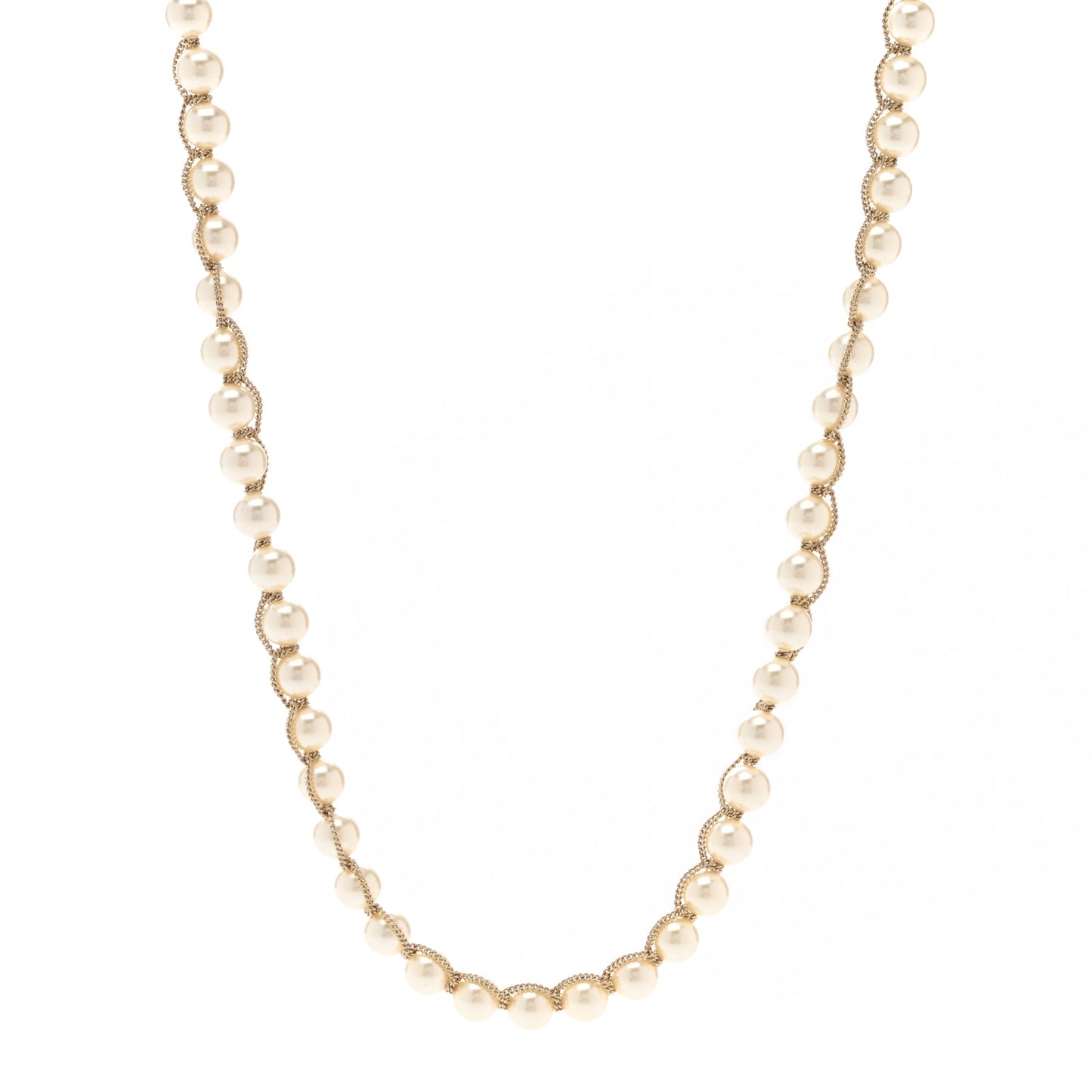 Pearl CC Chain Long Necklace Gold Pearly White