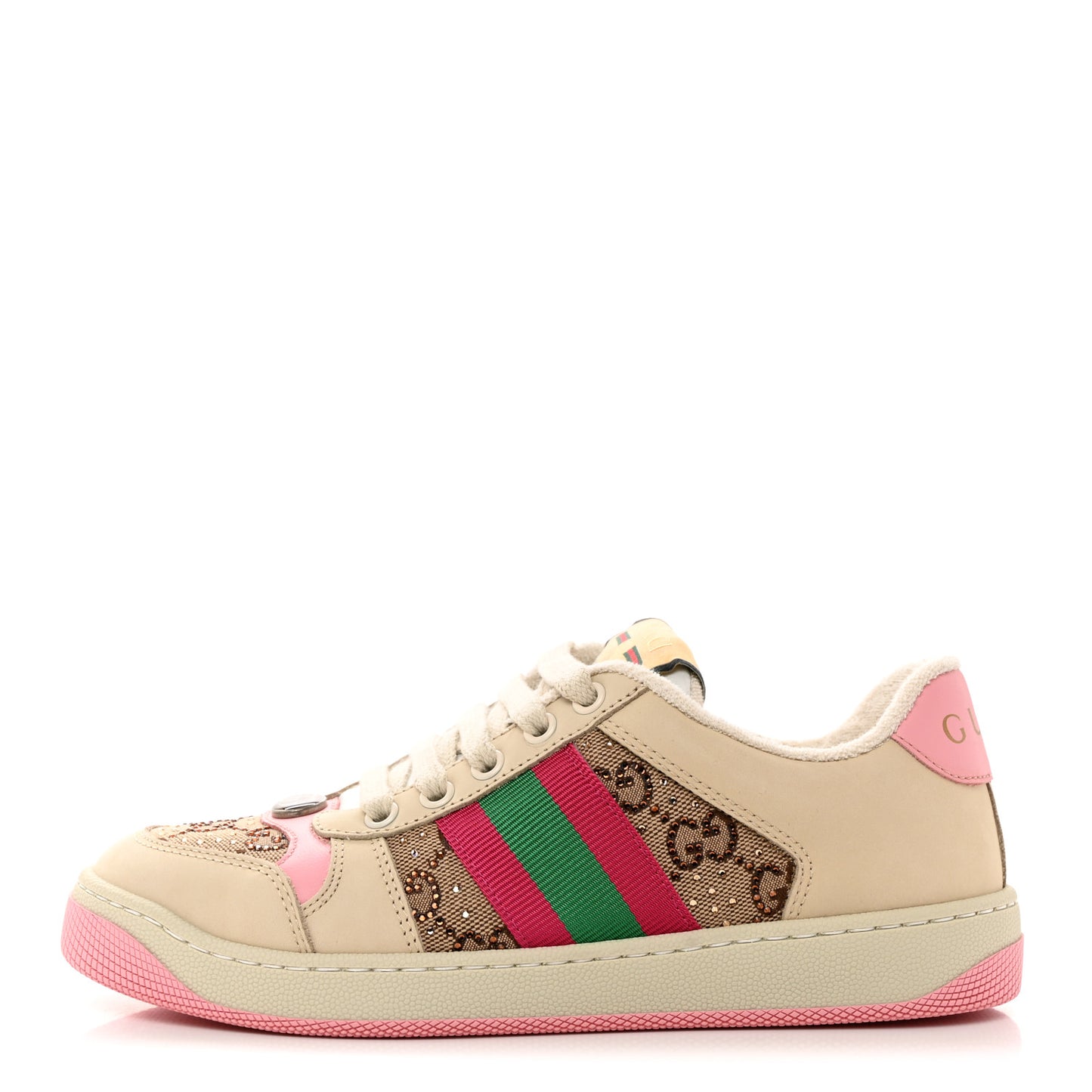 Calfskin GG Supreme Crystals Web Screener Sneakers 35 Beige Ebony Wild Rose