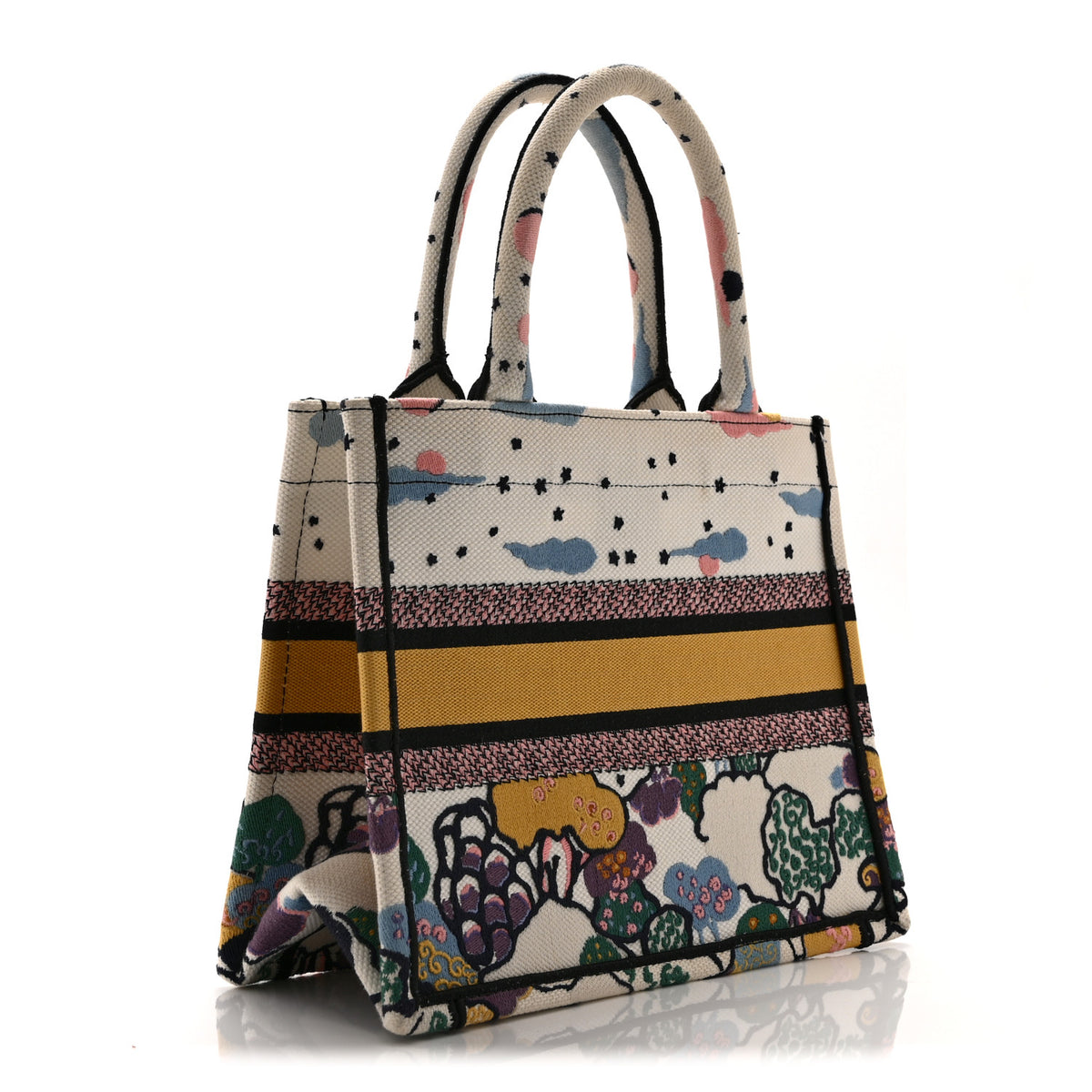 Christian Dior Canvas Embroidered Ciel De Reve Small Book Tote Latte Multicolor 3 of 10