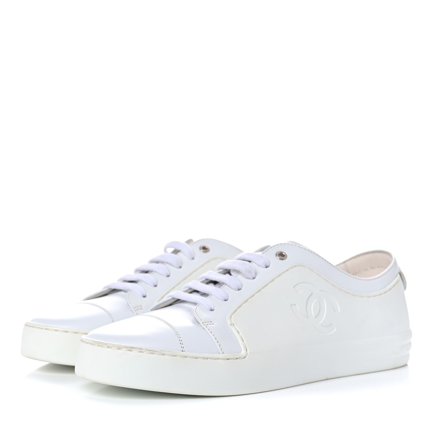 Chanel Calfskin Gum Womens CC Sneakers 39 White 3 of 7