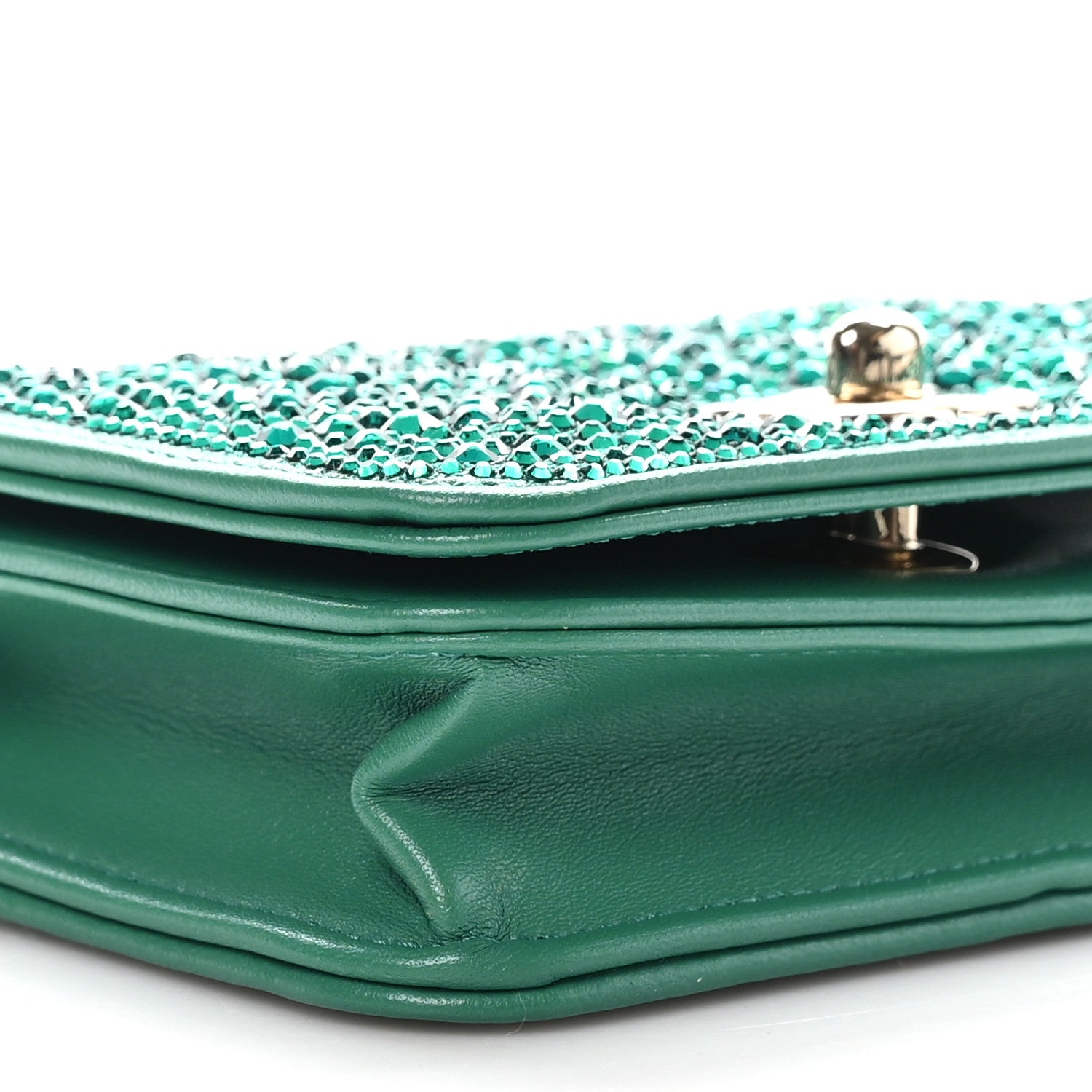 Chanel Lambskin Crystal Diamante Clutch With Chain Green 10 of 12