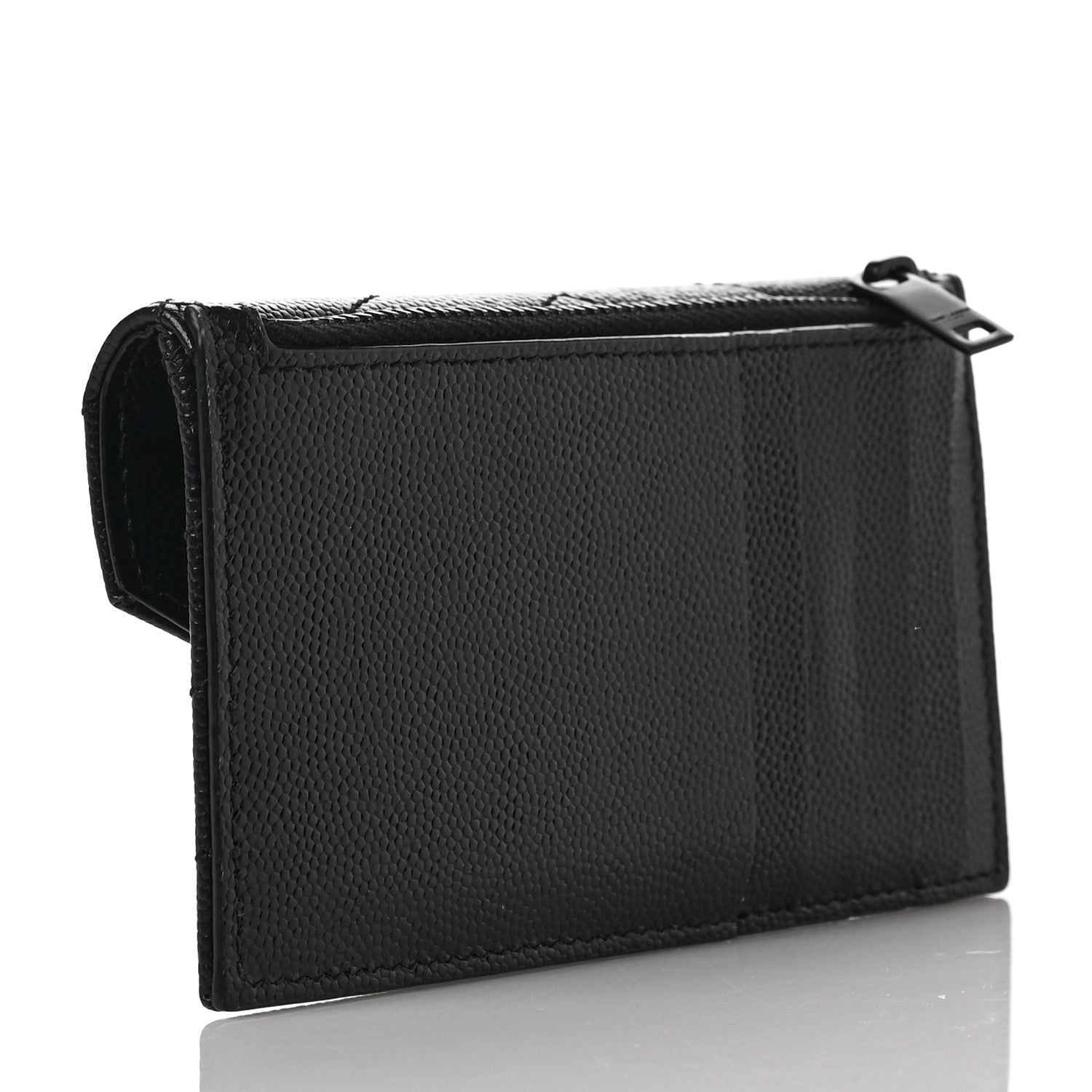 Saint Laurent Grain De Poudre Matelasse Chevron Monogram Monochrome Compact Wallet Black 3 of 6