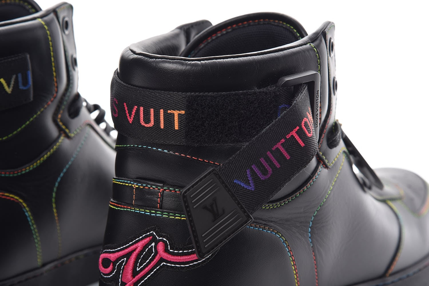 Louis Vuitton Calfskin Rivoli High Top Sneakers 8.5 Black Multicolor 11 of 12