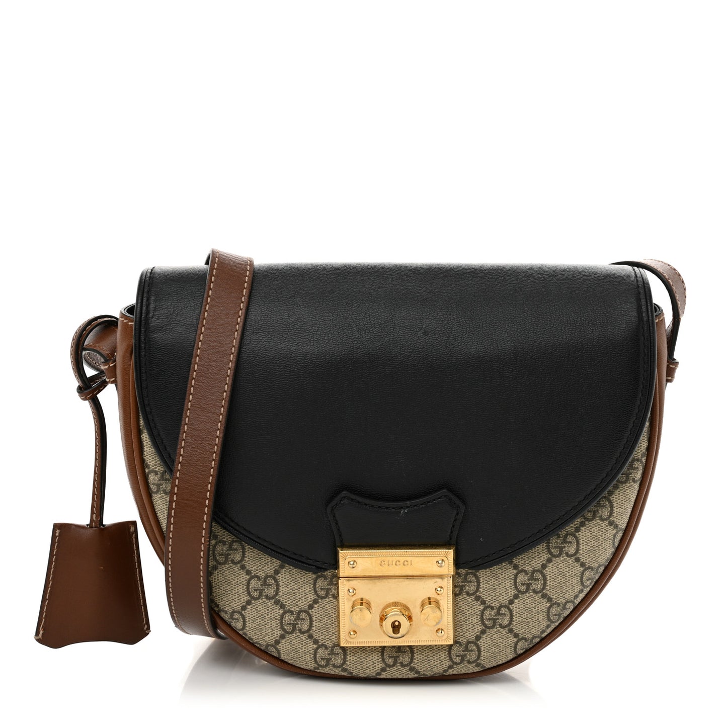 GG Supreme Monogram Calfskin Small Padlock Messenger Shoulder Bag Beige Black Cuir