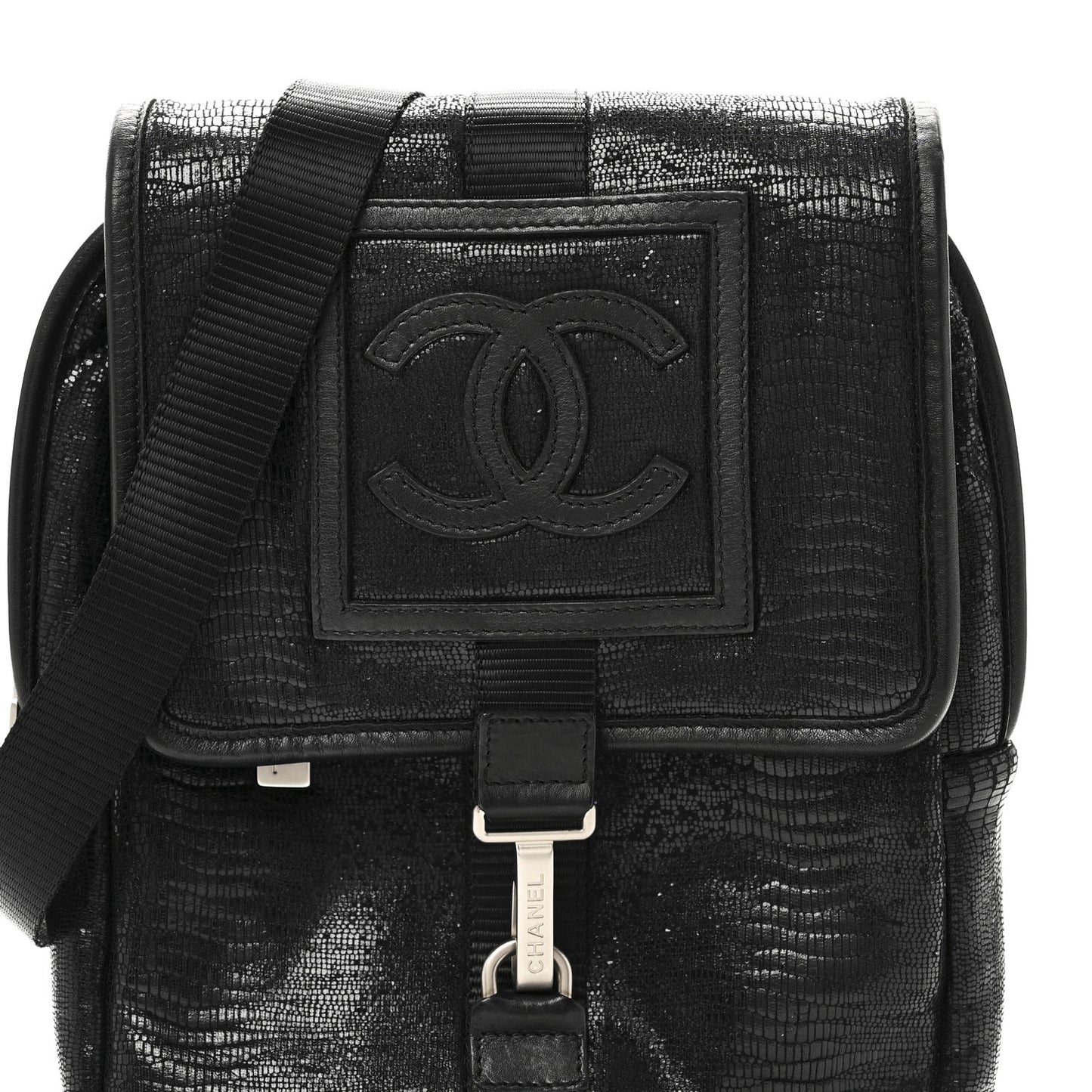 Lizard Printed Jersey CC Sport Crossbody Bag Black