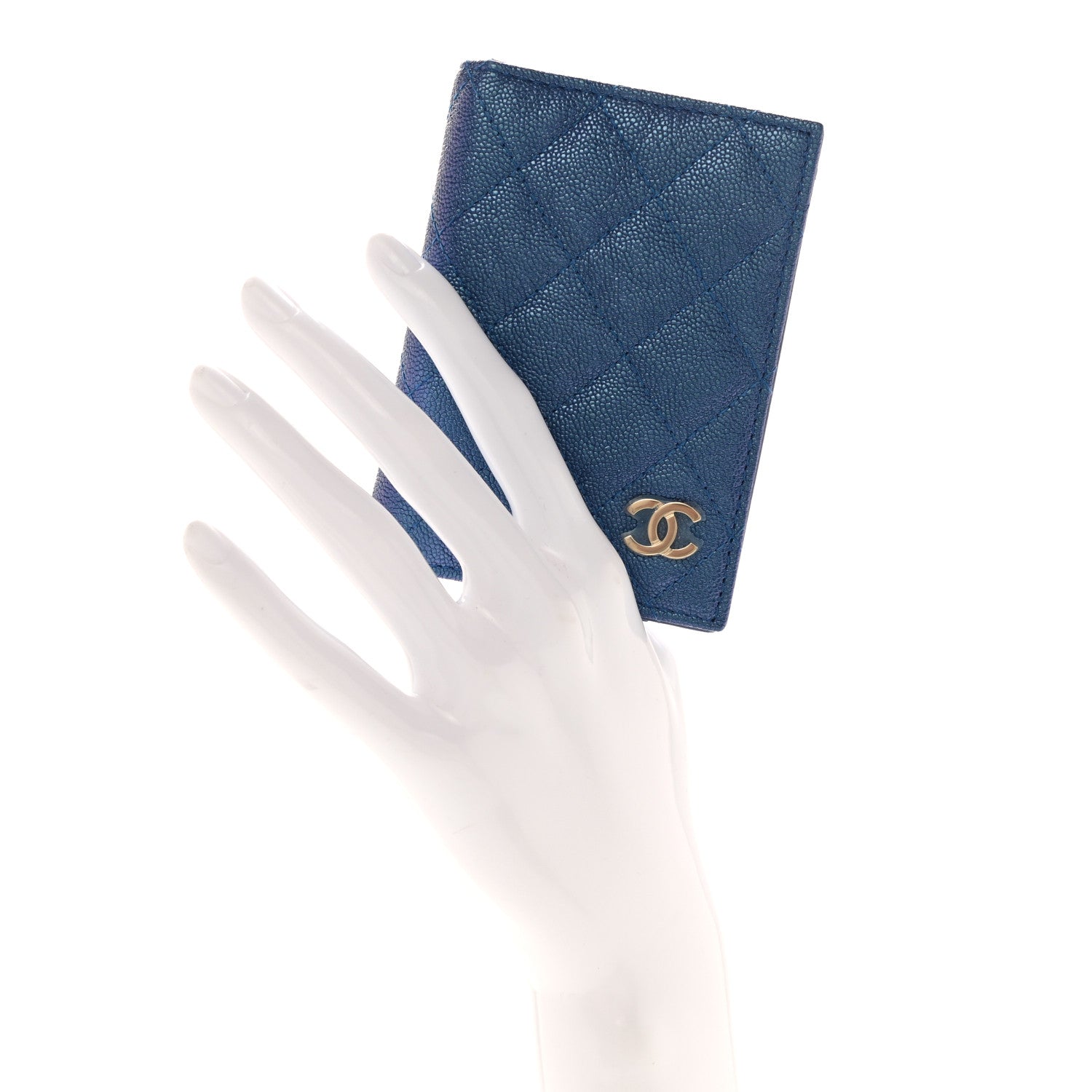 Chanel Iridescent Caviar Quilted Card Holder Wallet Dark Blue 2 of 8