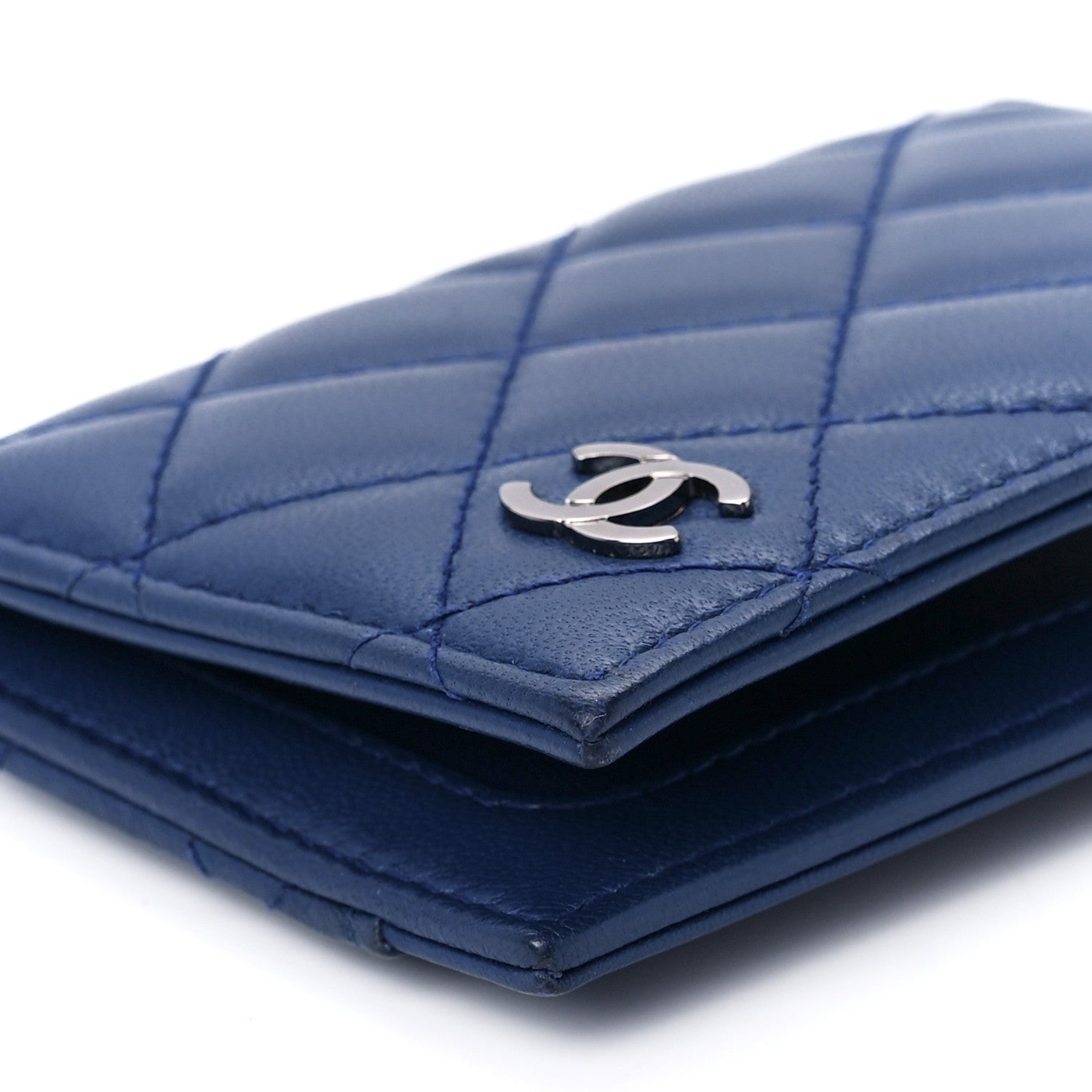 Chanel Lambskin Quilted CC Card Holder Wallet Blue 13 of 16