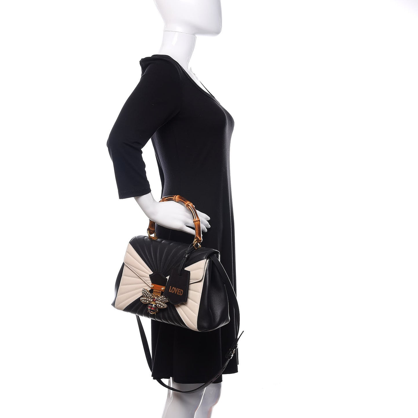 Calfskin Bamboo Trapuntata Queen Margaret Top Handle Bag Mystic White Black