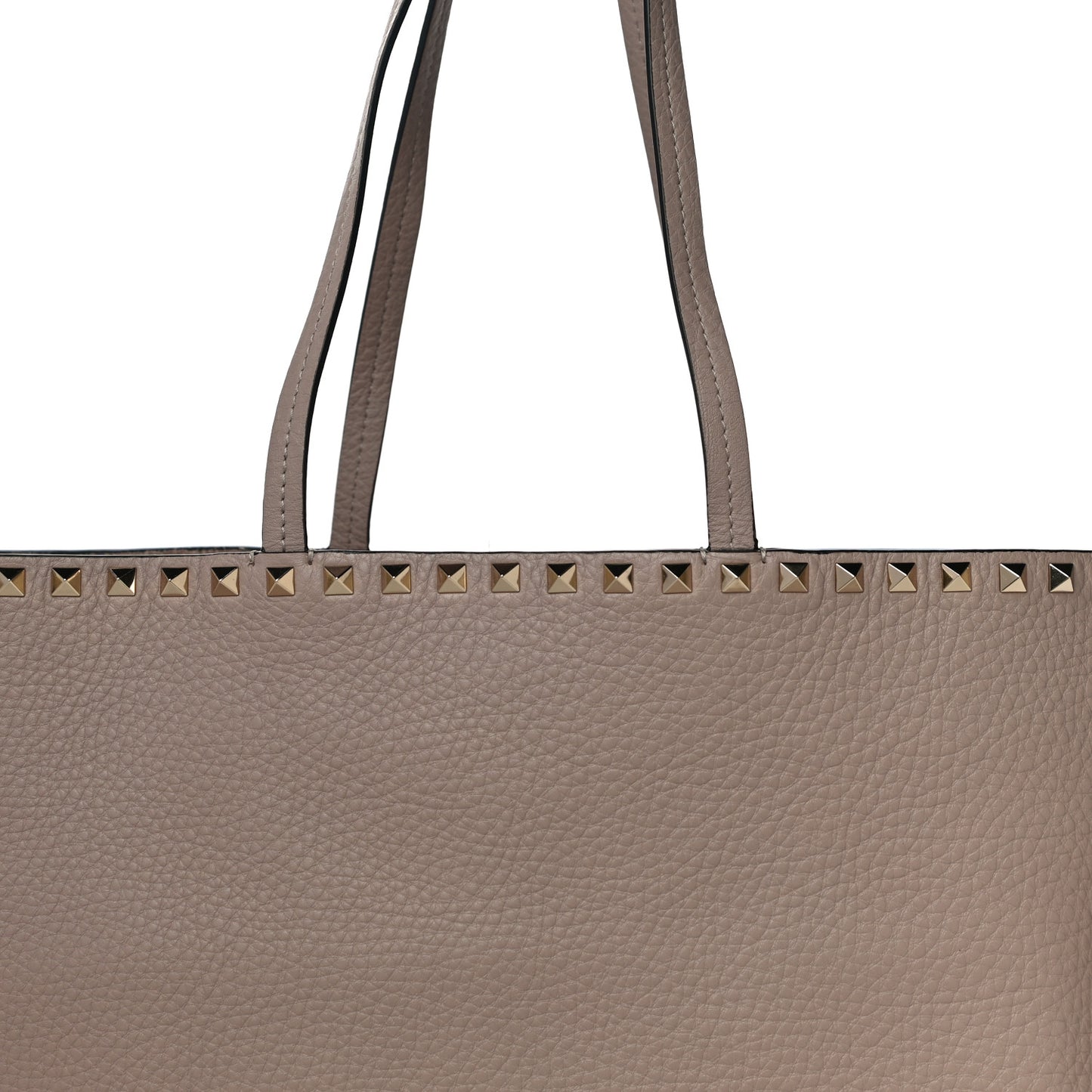 Grained Calfskin Rockstud Shoulder Tote Poudre