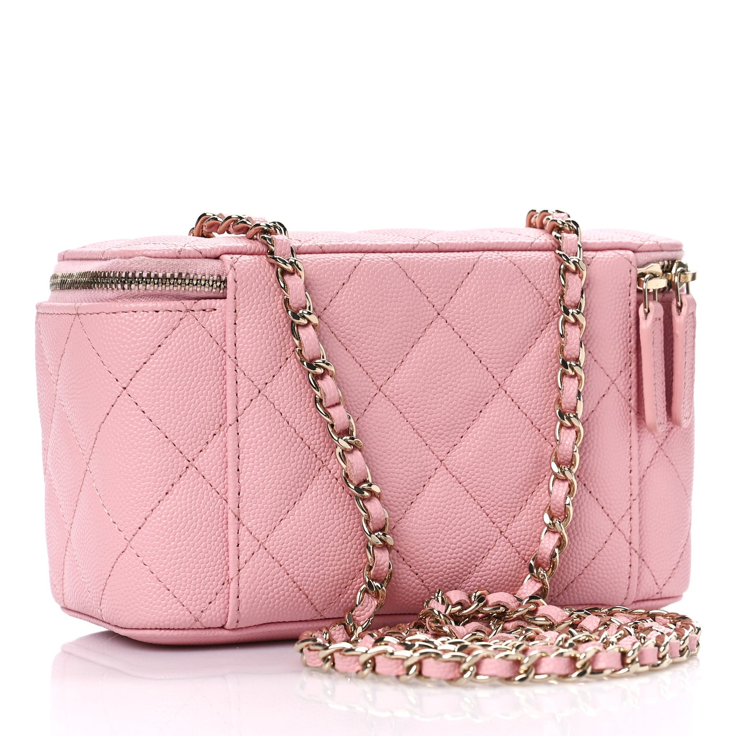 Caviar Quilted Small Vanity Case With Chain Pink