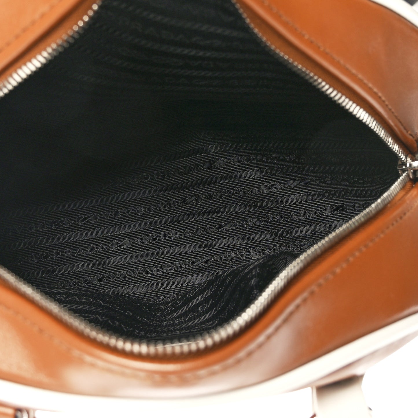 Soft Calfskin Bowling Crossbody Bag Cognac White